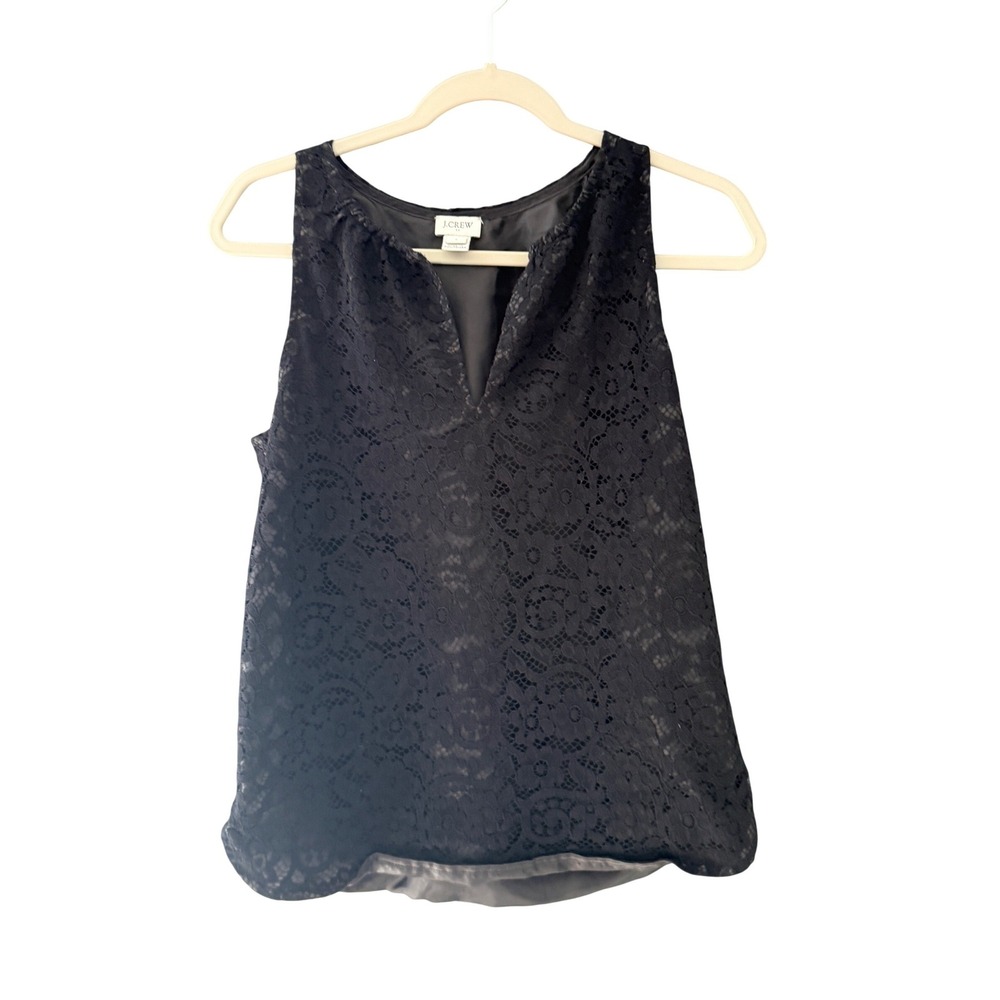 J.Crew Womens Black Floral Lace Sleeveless V-Neck Blouse‎ Top Size 4 Small
